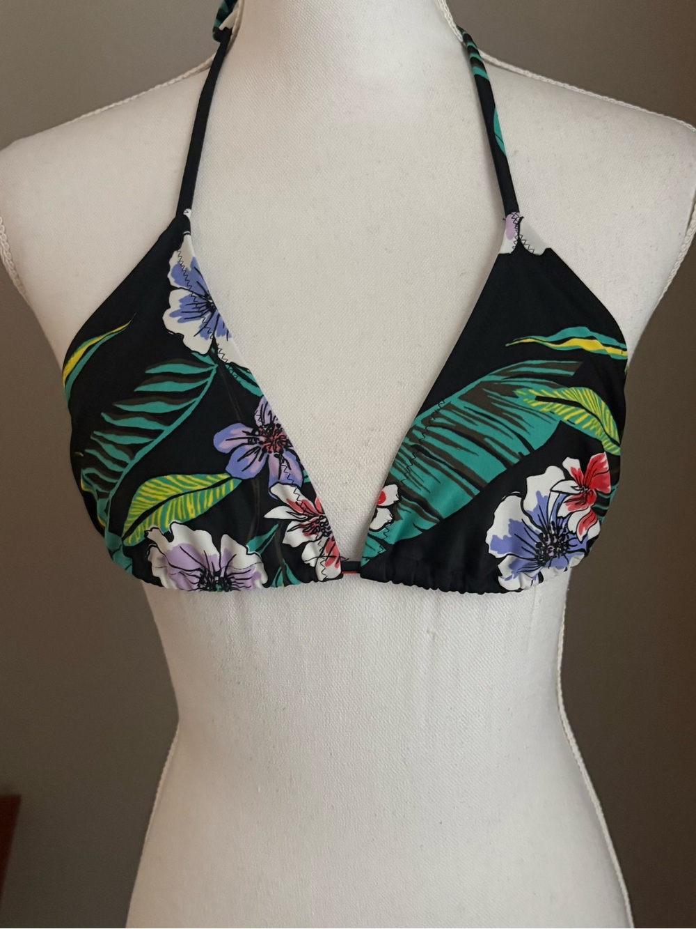 Old Navy Black Floral Triangle Bikini Top Black Floral Tropical M